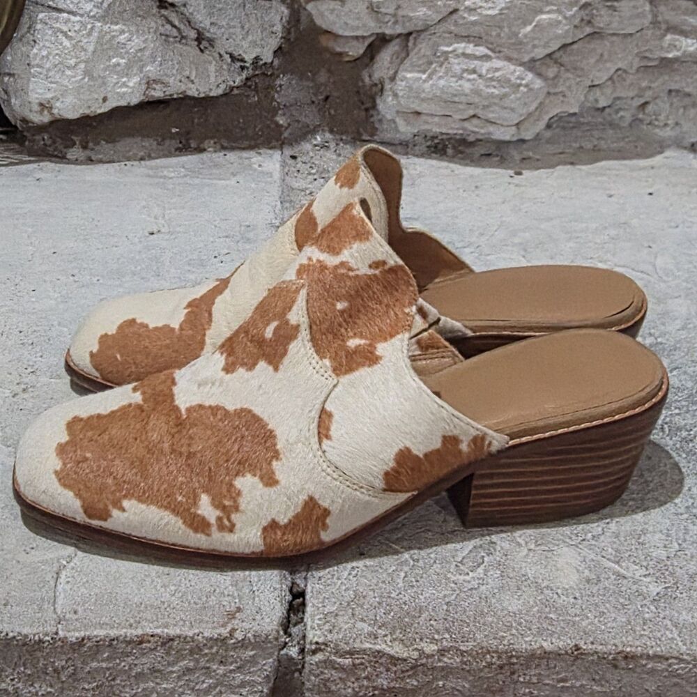 Crown Vintage Cow Hide Mules Festival Block Heel Cowgirl Slip On Women's Size 8 - Picture 3 of 9
